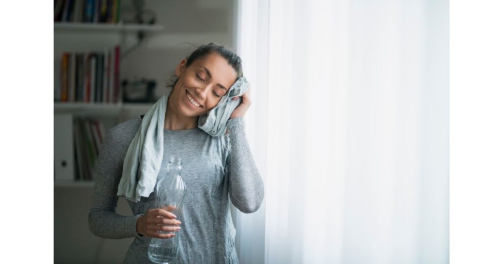 A woman in a post recovery work out