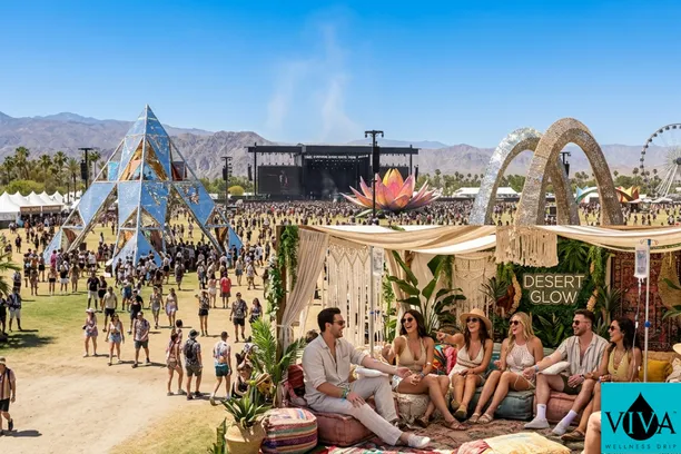 Festival-goers getting an IV drip near me during the Coachella 2026 music festival in Indio.