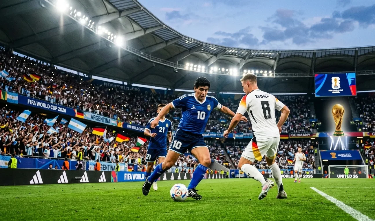 Two players at Fifa World Cup kicking the ball