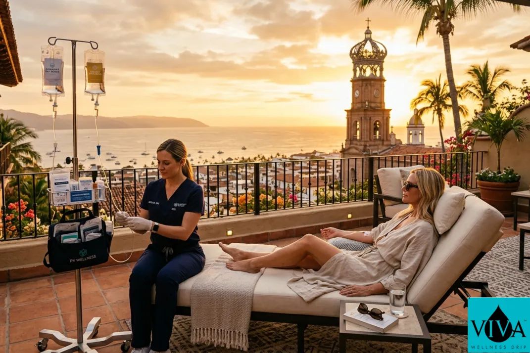 A luxury mobile IV hydration session overlooking the Bay of Banderas in Puerto Vallarta