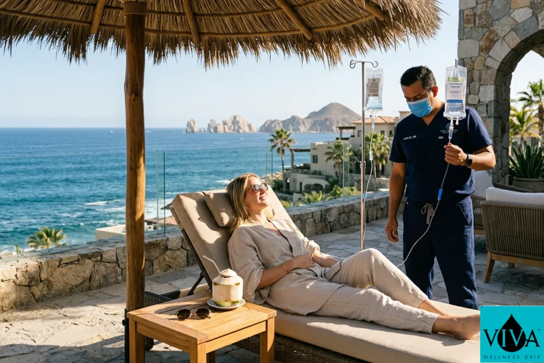 A mobile IV sun defense session in a luxury Cabo San Lucas villa