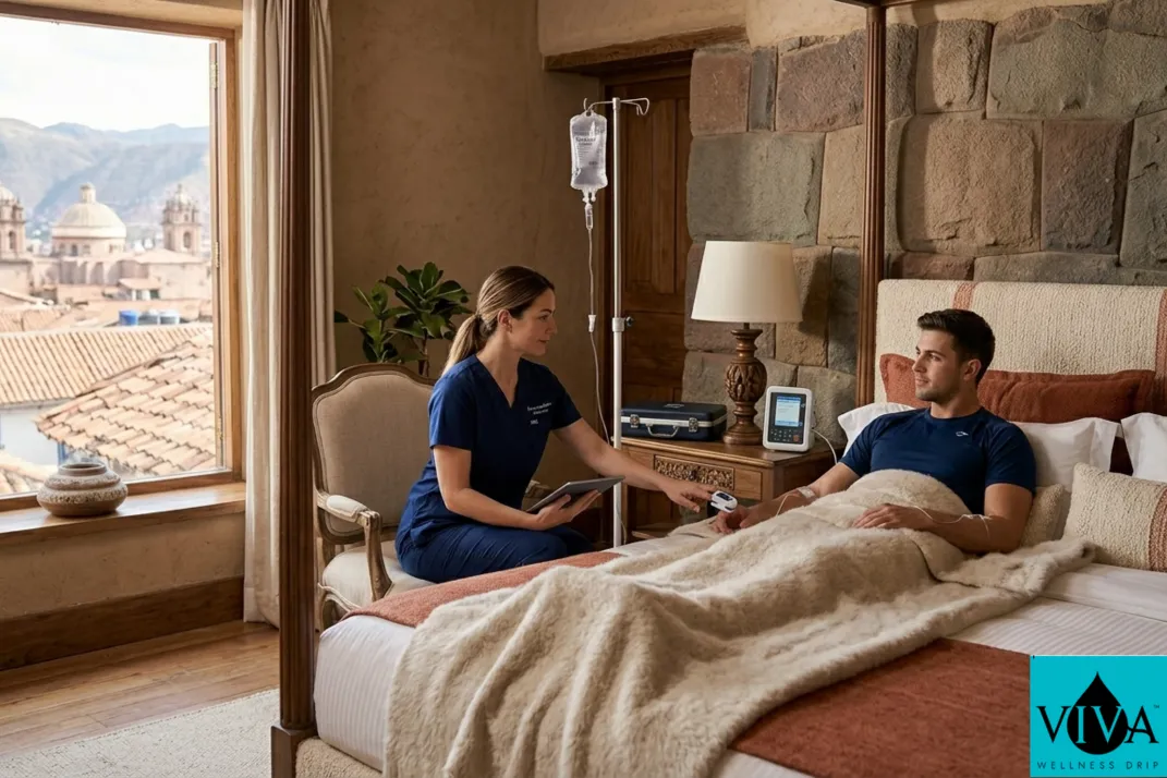 A mobile IV "Altitude Solution" session in a luxury Cusco hotel