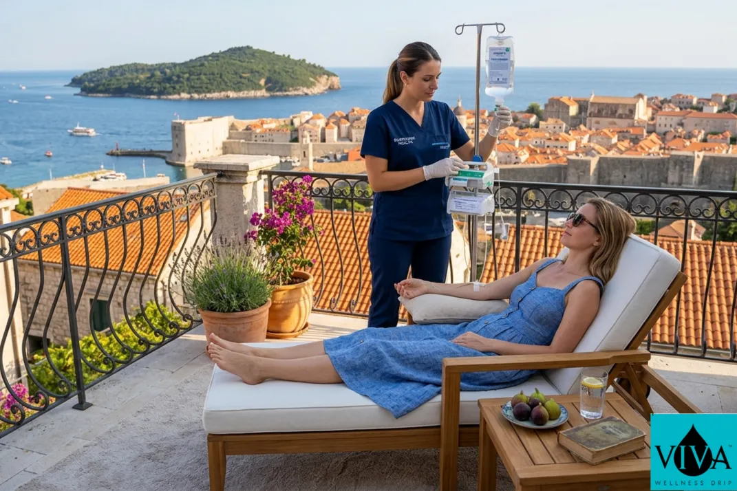 A mobile IV immunity and recovery session at a luxury villa in Dubrovnik