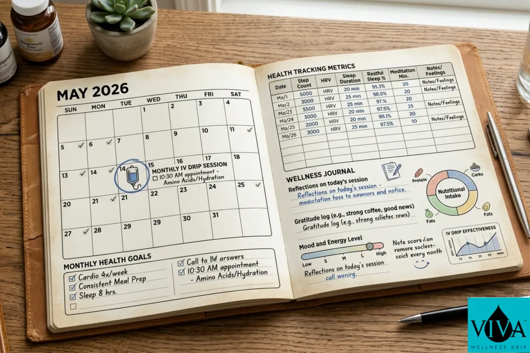 Long-term mobile iv drip therapy protocol calendar showing monthly sessions for sustained systemic recovery benefits