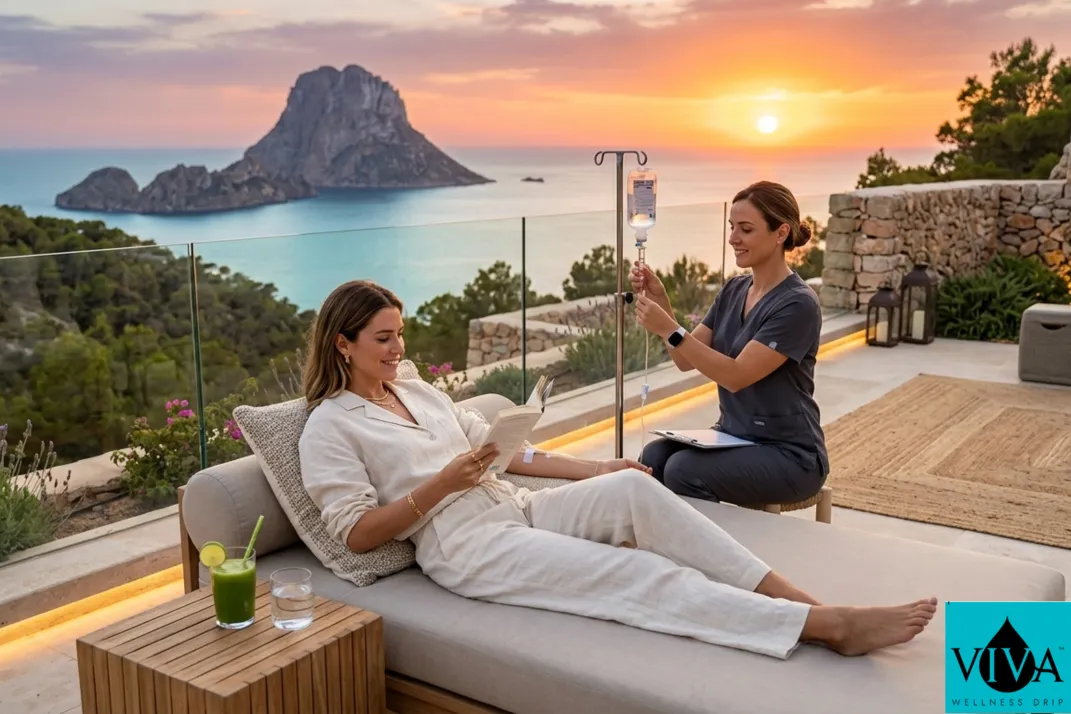 A mobile IV "Balance Strategy" session at a luxury Ibiza villa