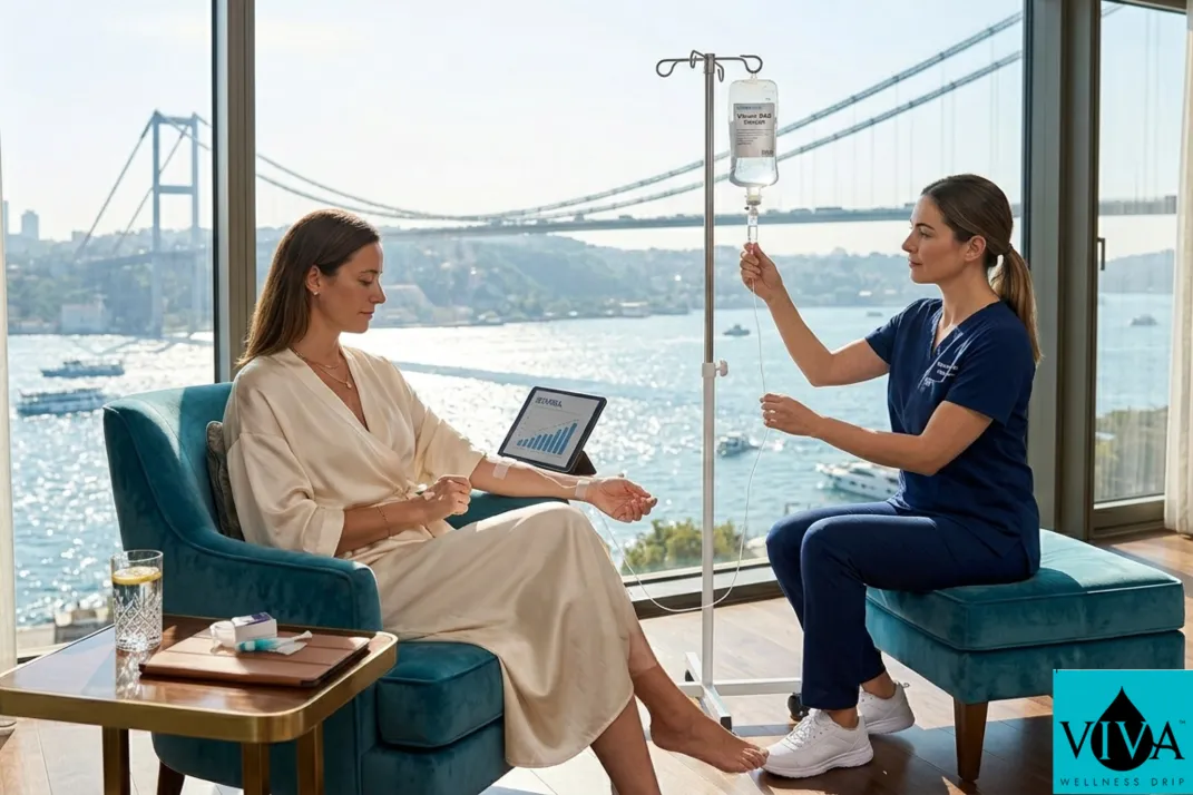 A mobile IV "Continental Crossing" recovery session in a luxury Istanbul hotel