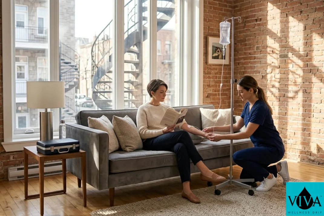 A mobile IV "Immune Boost" session in a Plateau Mont-Royal home.