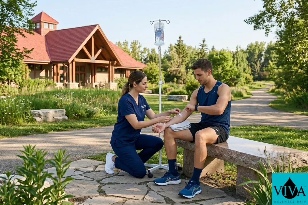 A mobile IV "Performance Strategy" session in a Red Deer community park