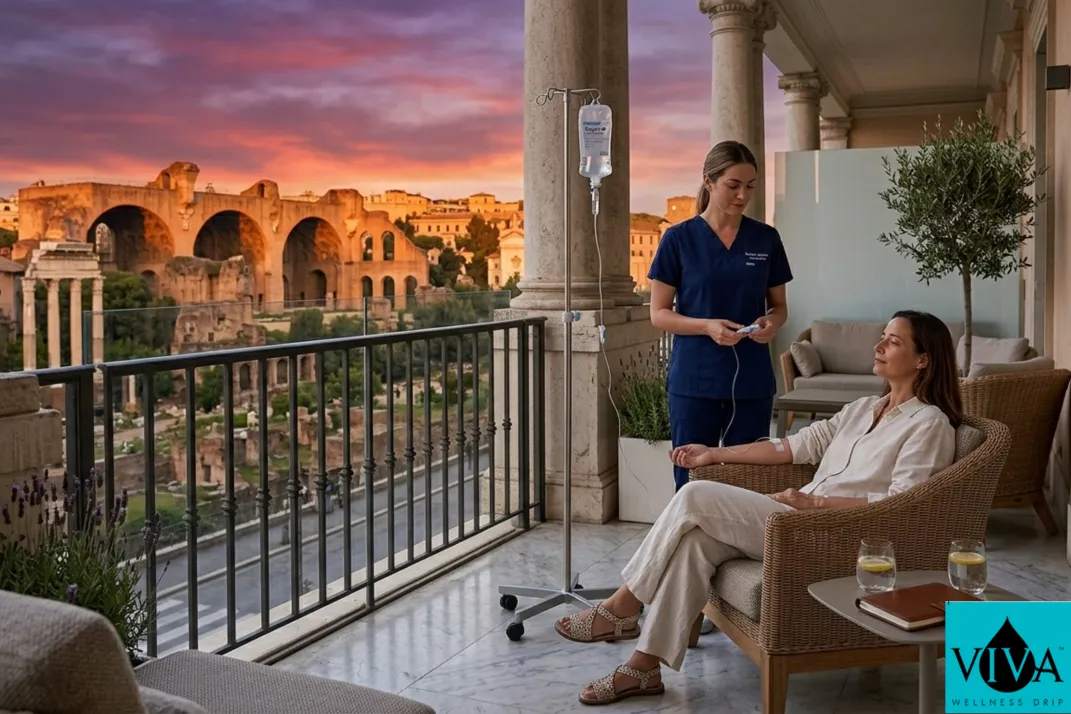 A mobile IV "Eternal Vitality" session in a luxury Rome hotel.