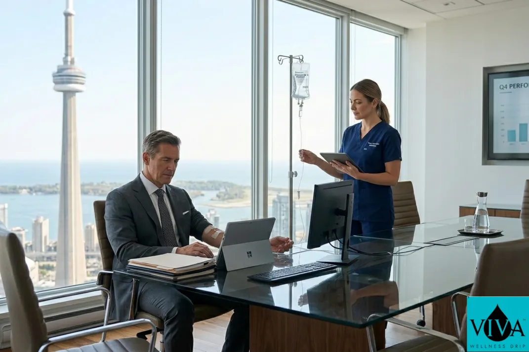 A mobile IV "Executive Protocol" session in a Toronto Financial District office